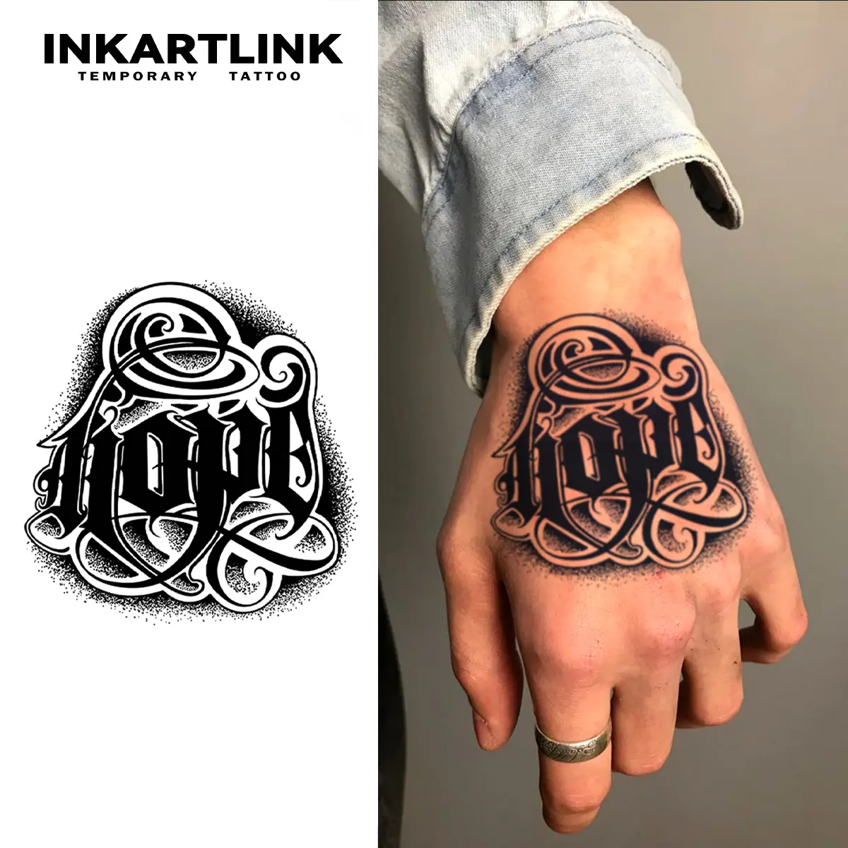INKARTLINK Tattoo Tech, 2 Sheets Medium Semi Permanent Tattoo, Adult Art Design Temporary Tattoos, Lasts 1-2 Weeks, Waterproof, Realistic Look, No Adhesive, No Reflection (Hope Design)