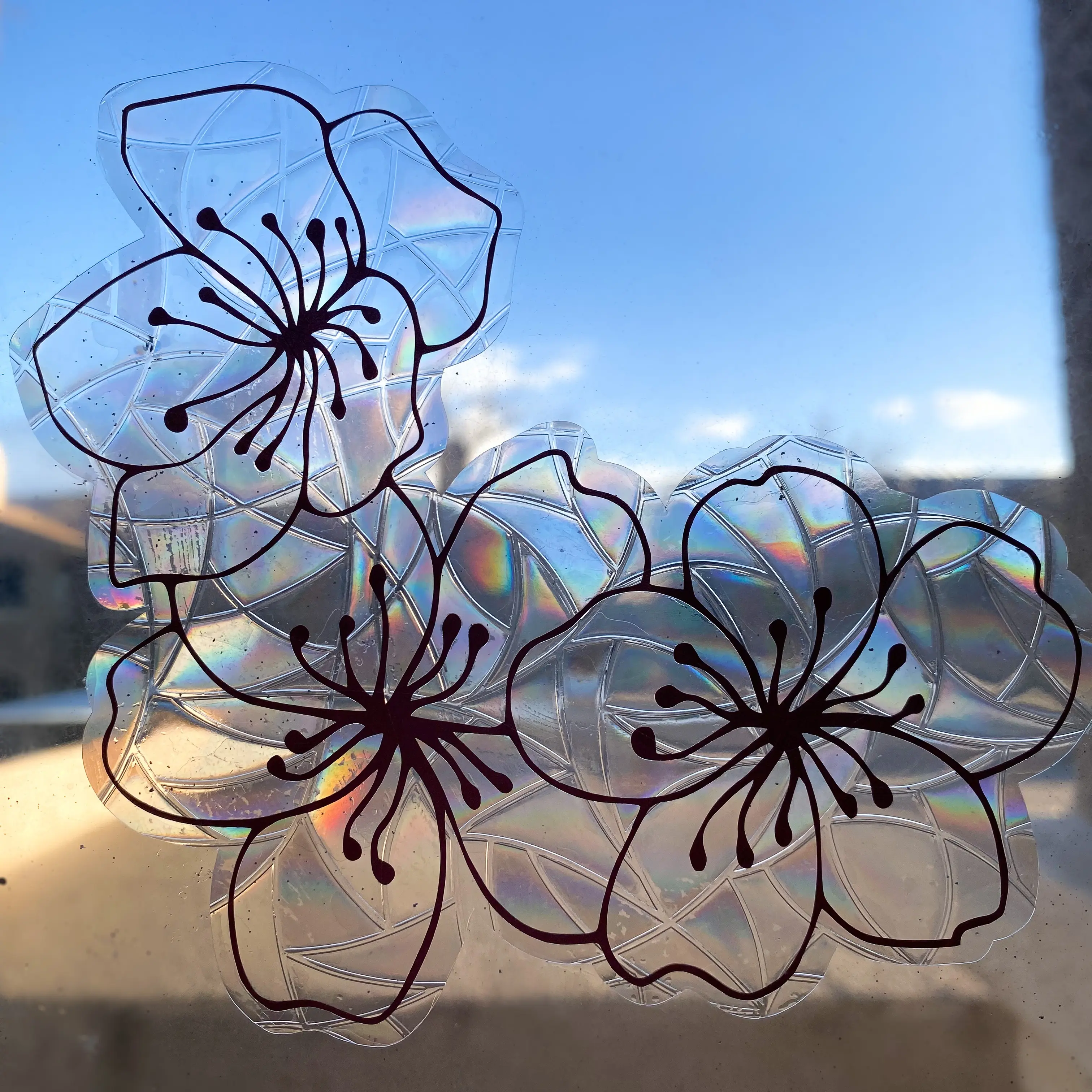 Cherry Blossoms Rainbow Suncatcher | Sakura Wall Vinyl Decal Window Cling Rainbow Maker | Sakura Decor Springtime Flowers Light Catcher | Holographic Decal