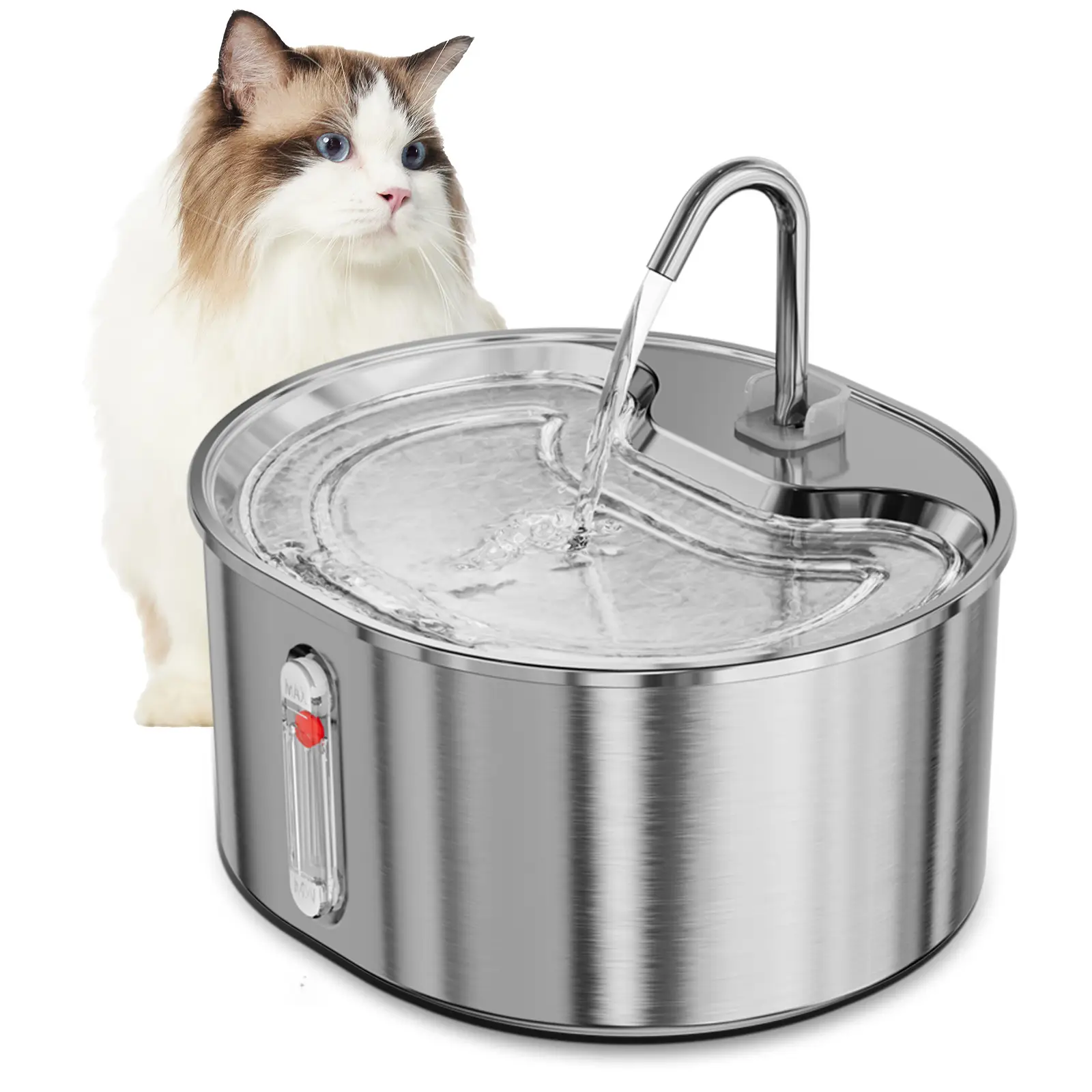 Geoorood 3.2L/0.85Gallon/108.2oz Cat Water Fountain Dual-Mode 304 Stainless Steel LED Alert 20dB Ultra-Quiet BPA-Free ABS Dishwasher-Safe Pet Life #Ti