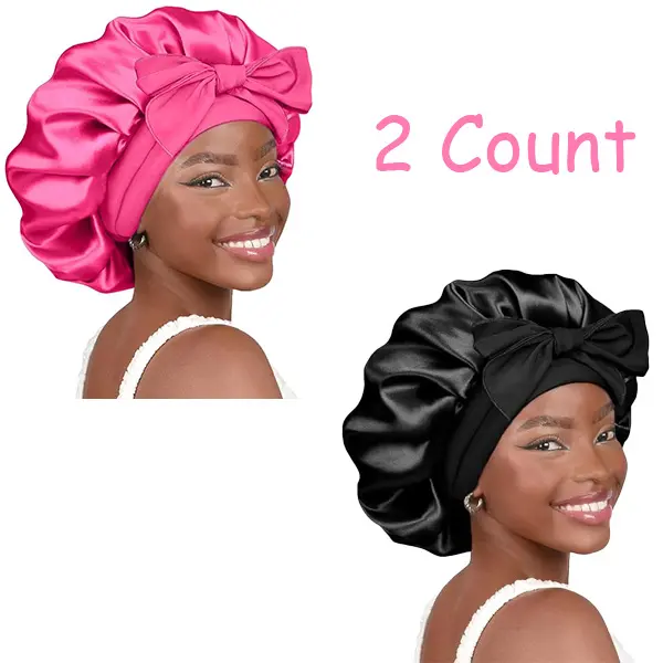 2 Counts Satin Bonnet Set – Double Layer Adjustable Silk Sleep Caps for Women, Protective Night Caps for Curly & Natural Hair, Heatless Styling Haircare The Perfect Gift