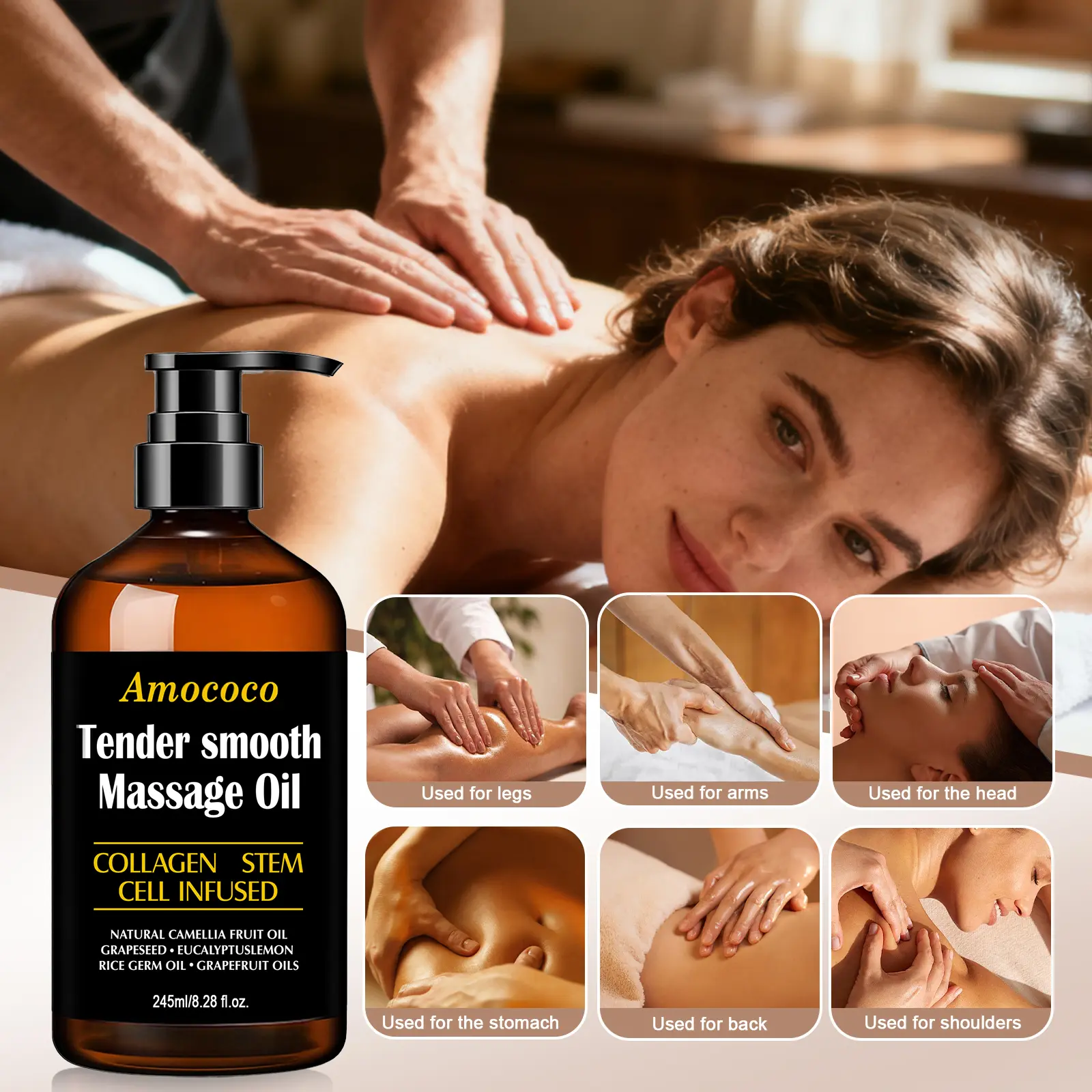 Warming Massage Oil Natural Botanical Formula 245ml Gentle Warmth Silky Texture Fast Absorption No Greasiness Ideal for Massage Therapy Relaxation Skin Care