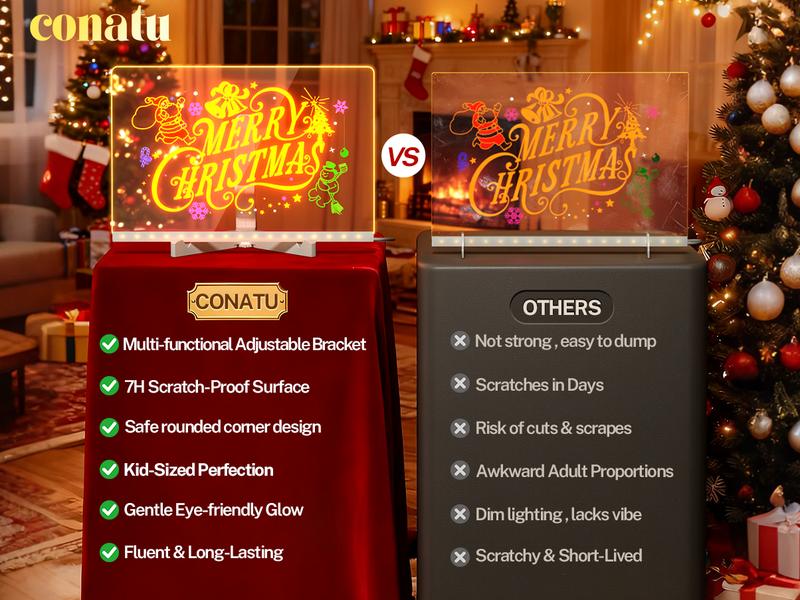 Conatu 儿童亚克力画板,亚克力干擦发光板,带支架、马克笔、湿巾、喷雾瓶和描图纸,可擦写重复使用,适合儿童学习,是生日、万圣节、圣诞节的理想礼物,也可作装饰霓虹灯。 Conatu 儿童亚克力画板,亚克力干擦发光板,带支架、马克笔、湿巾、喷雾瓶和描图纸,可擦写重复使用,适合儿童学习,是生日、万圣节、圣诞节的理想礼物,也可作装饰霓虹灯。