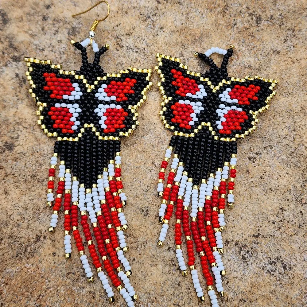 Elegant Beaded Butterfly Earrings Red Color Earrings