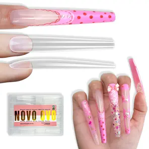 NOVO OVO 4XL Coffin Ballerina Nail Tips press on, 3XL XXXXL Extra Super Extreme Long Clear Soft Gel Full Cover False Fake Nail Extension of French Tips Manicure for Salon DIY x 120 pcs 12 Size