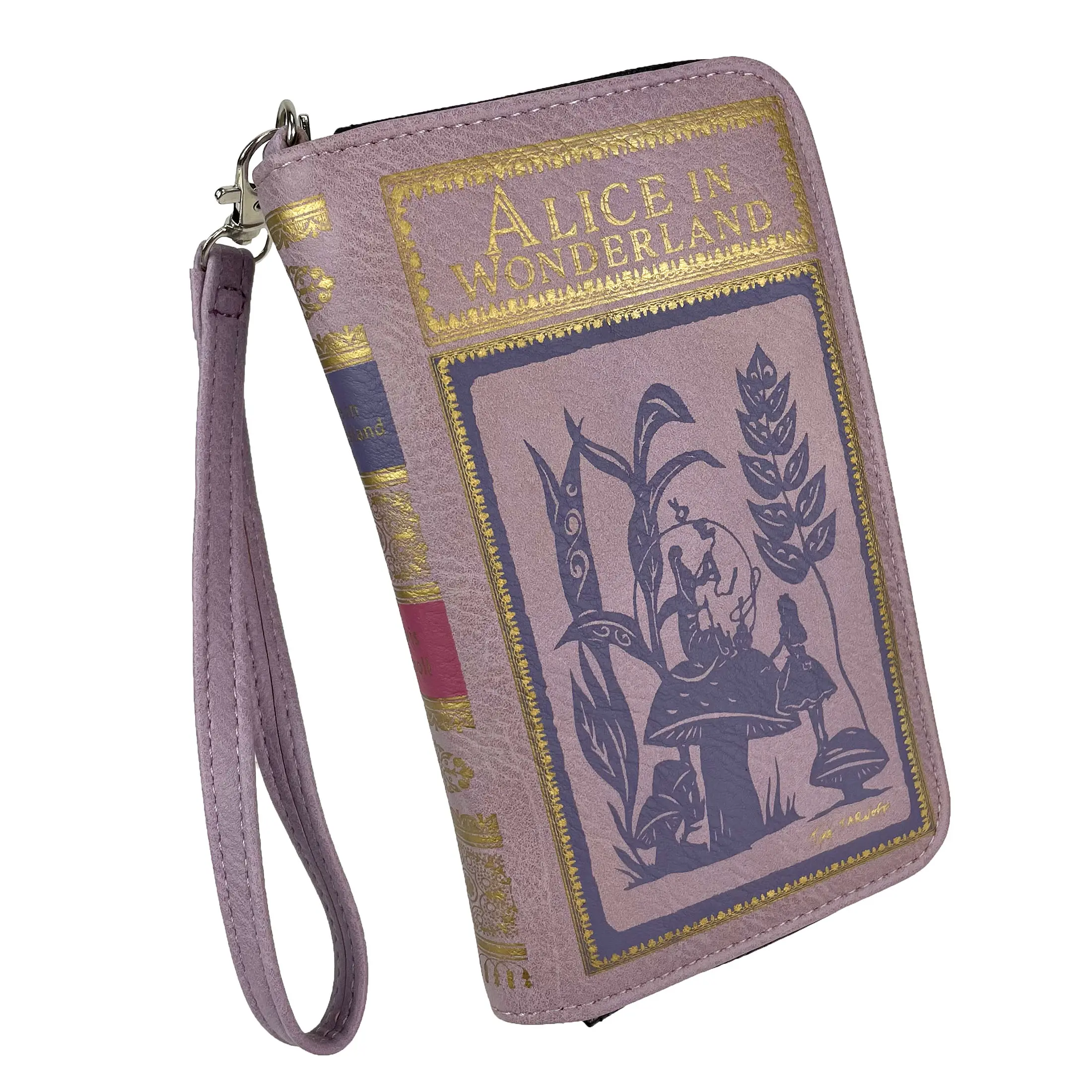 Lavender & Purple Alice In Wonderland Book Wallet ID Holder Snap Close Fashion Wristlet