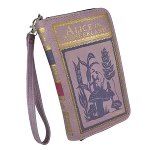 Lavender & Purple Alice In Wonderland Book Wallet ID Holder Snap Close Fashion Wristlet