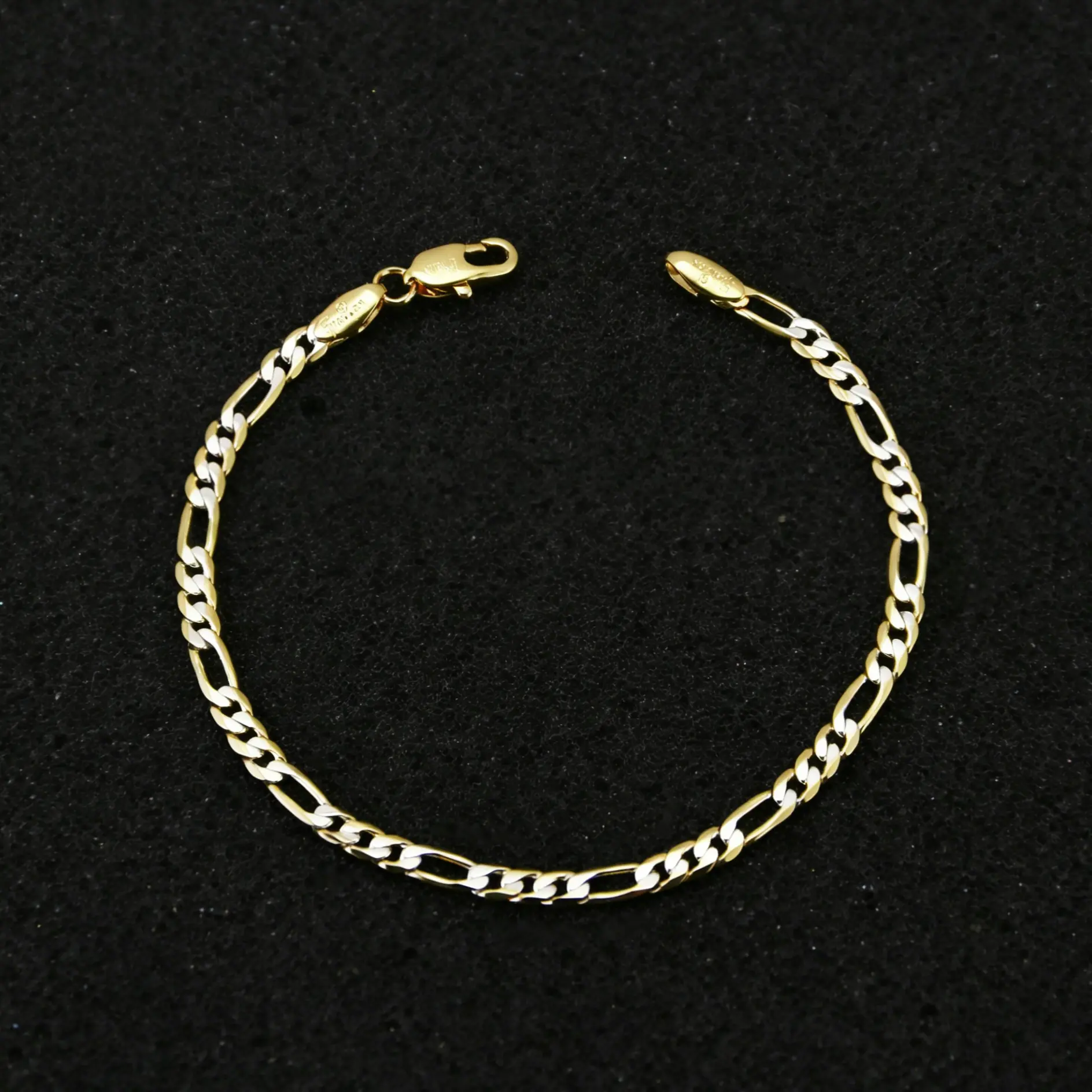 Lorvè 14K Gold-Plated Two-Tone Figaro Chain Bracelet Summer Jewelry Neutral Accessories Men and Women Layering Bracelets Craft Jewelry