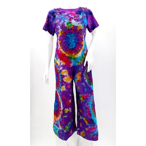Tie Dye Wide Leg Overalls | Handmade Cotton Jumpsuit