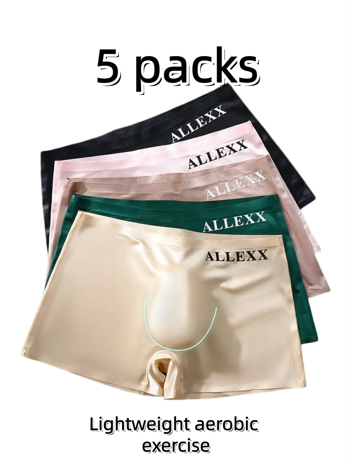 5-Pack Men's Allexx Ice Silk Boyshorts, Seamless Menswear, Seamless Breathable Casual Comfy Underwear, Slim-Fit Casual Style, Suitable for All Seasons, Daily Wear & Sports