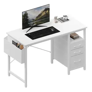40 Inch Computer Desk with 3 Drawers Writing Desk with Side Storage Pocket for Home Office Bedroom Modern Design