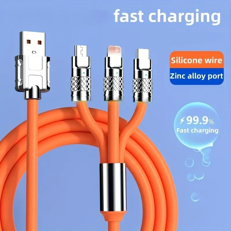 Data cable, high-speed USB silicone charging cable, durable and flexible design, 1-to-3 design, T-ypec, Android iOS are very suitable for charging laptops and tablets, and are essential technology accessories, Usb C Cables