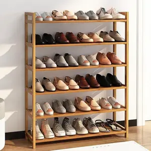 6-Tier Bamboo Shoe Rack for Entryway, Stackable |   Heavy Duty |   Multi-Function, Free Standing Shoe Racks for Bedroom Hallway Closet