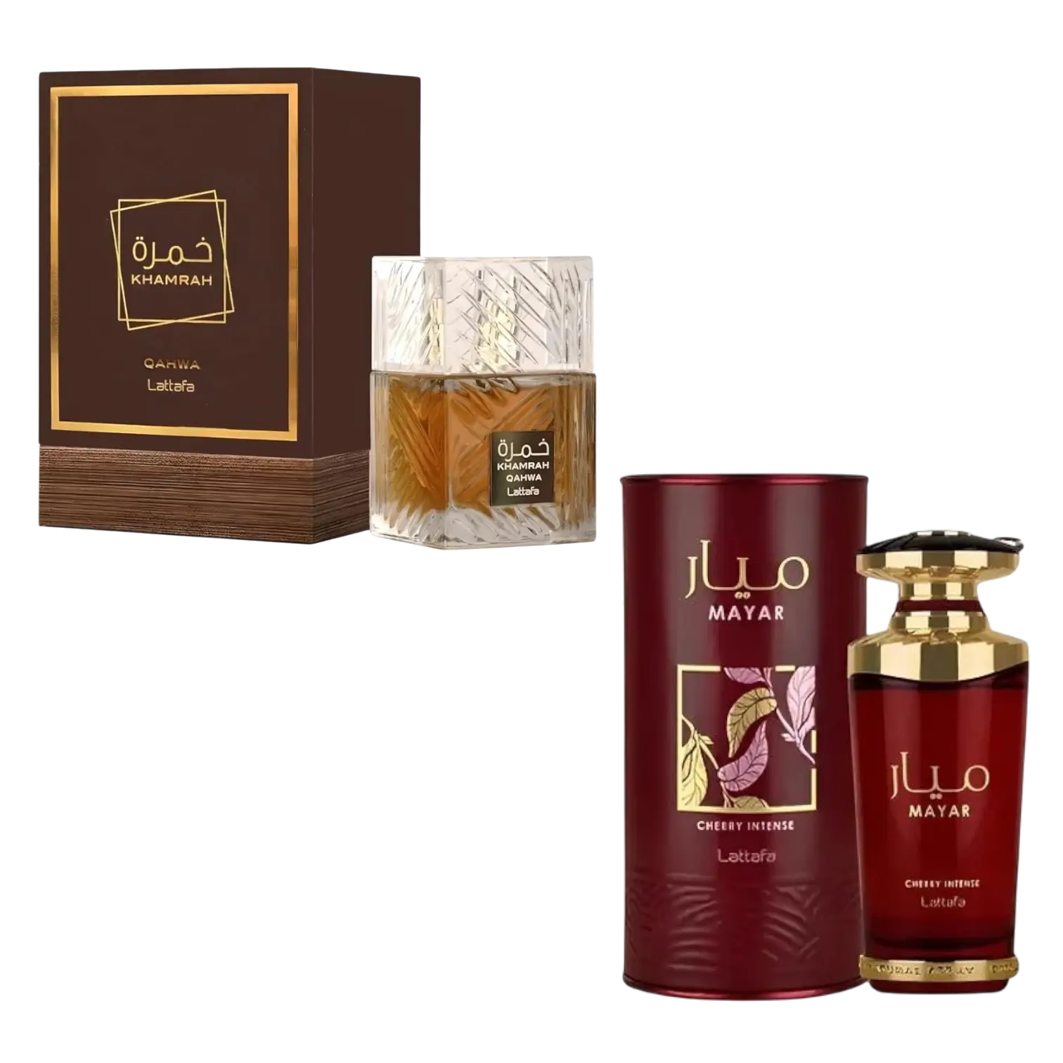 (2pc Bundle Pack) Mayar Cherry Intense + Khamrah Qahwa by Lattafa EDP Spray, 3.4oz