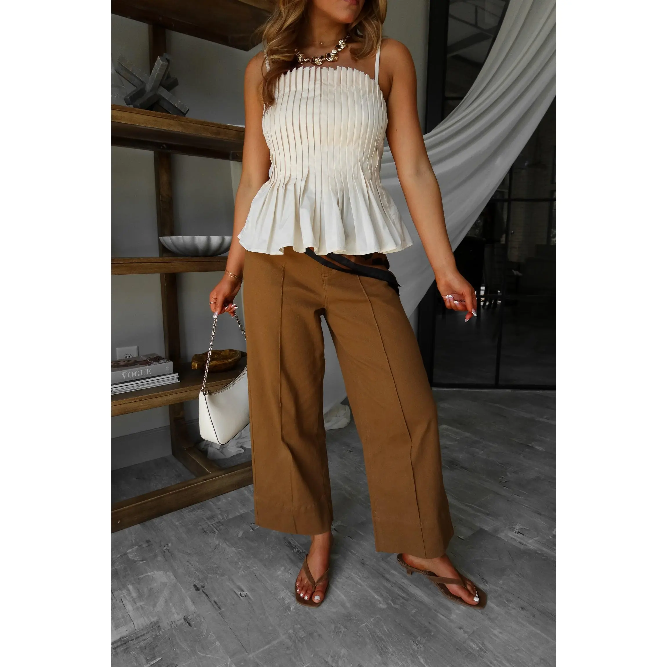 Kyla Camel Brown Wide Leg Pants