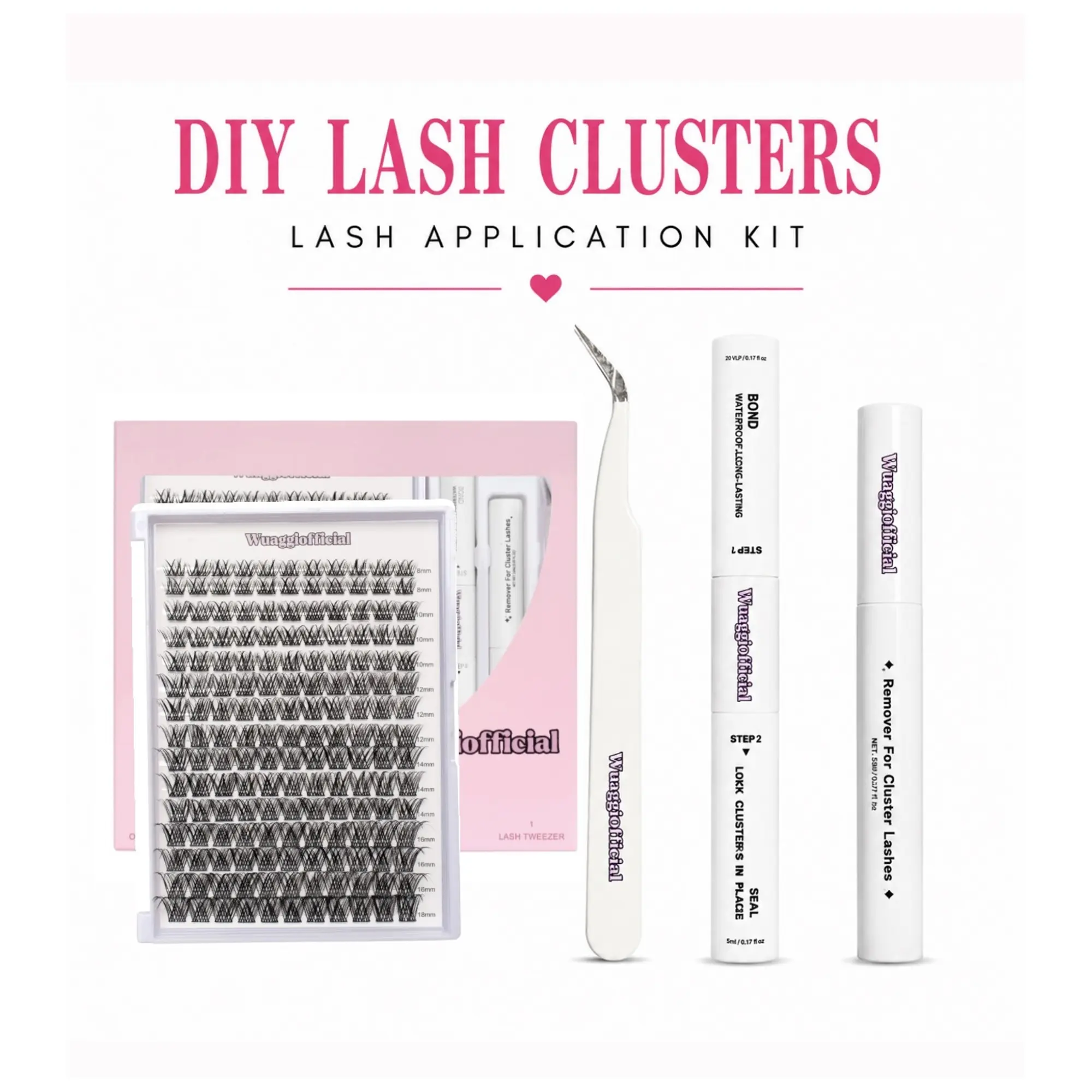 Wuaggi Official DIY SIMPLE Cluster Lash Kit - Lightweight Synthetic Lash Clusters for Natural & Glam Looks - Beginner-Friendly Makeup Tool