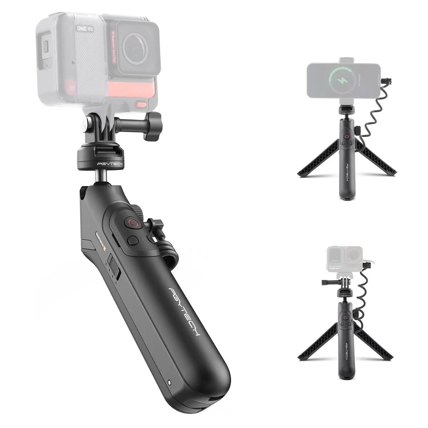 PGYTECH CapLock MantisPod Power Grip Handle Mount - 5000mAh Magnetic Nylon Power Stick with Remote Control, 1/4" Adapter, Built-in Batteries, Rotatable Lanyard for Insta360 X3, Mobile, Camera, Phone Gimbal, Tripod Vlog Accessories