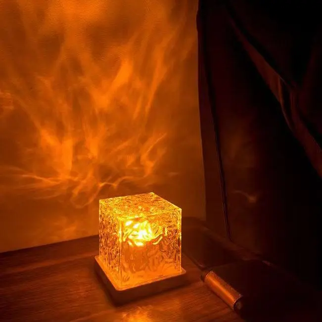 Rotating Water Pattern LED Night Light, Wired Touch Remote Control Table Lamp, Touch Remote Control Nightstand Light with 16 Color Modes, Creative Decorative Bedside Lamp For Bedroom Decor