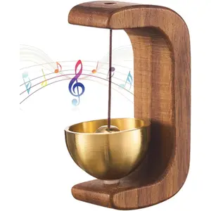 Shopkeepers Bell for Door Opening Magnetic Wood Doorbell with Brass Bell Door Chime for Entrance, Wall, Store, Wardrobe, Fridge