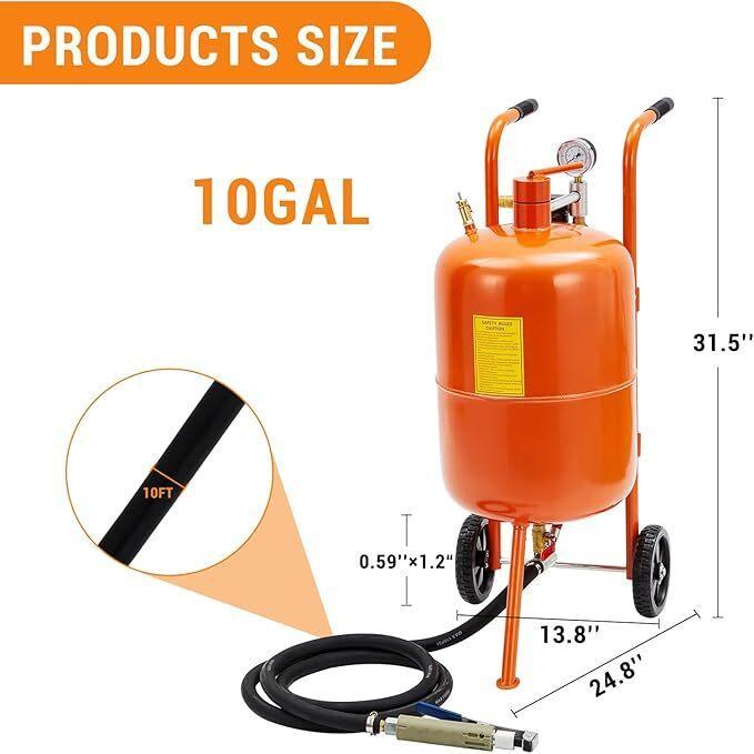 10 Gallon Sand Blasting Machine, 125 Psi Pressure Air Sand Blasting Kit w/4 Ceramic Nozzles & Oil-Water Separator, for Stain Removal Paint