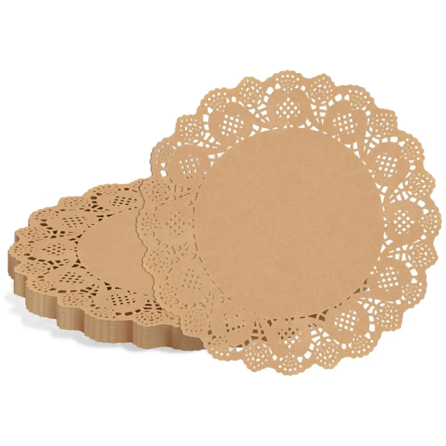 100 Pack Lace Paper Doilies 13.5 Inches Round Kraft Brown Paper Doilies Disposable Decorative Placemats for Food Cakes Crafts Party Weddings Tableware Decoration