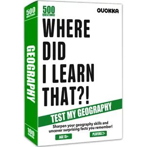 QUOKKA Trivia Card Game Where Did I Learn That? with 500 Questions in Geography – Trivia Games for Adults, Teens, and Families