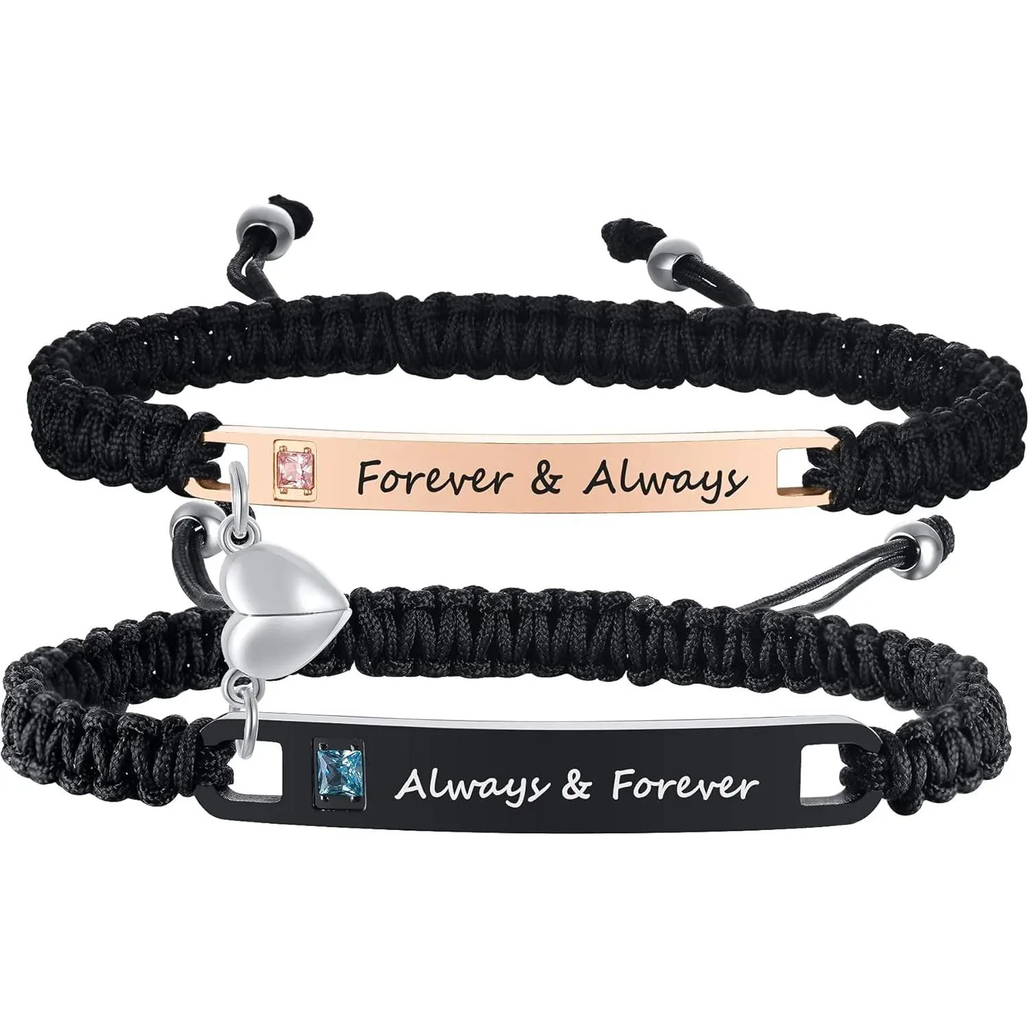 1 Pair Heart Matching Couples Bracelets - Adjustable Braided Long Distance Magnetic Bracelets,Relationship Promise BraceletJewelry Anniversary Christmas Birthday Gifts