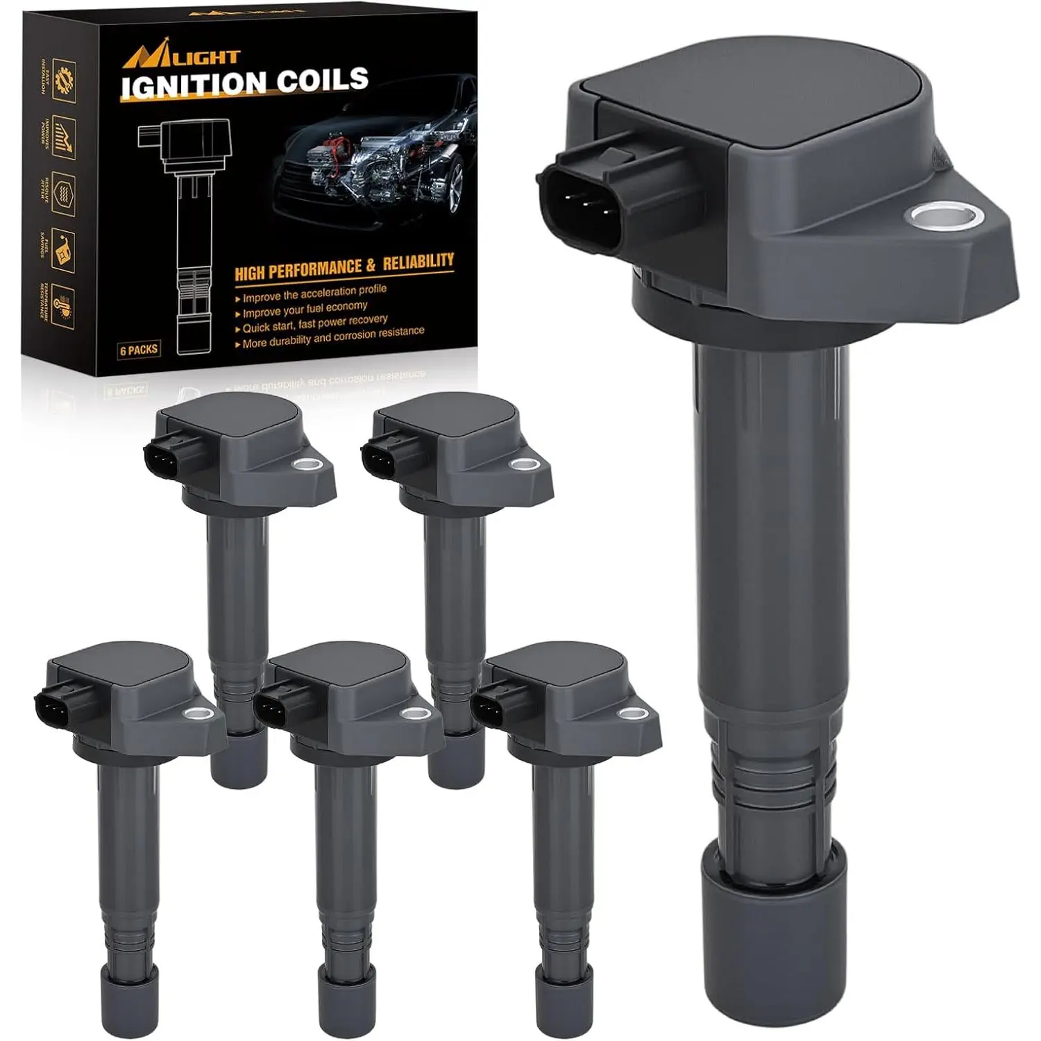 Nilight Ignition Coil Pack Fit for 2008 2009 2010 2012 2013 2014 2015 2016 Honda Accord Odyssey Pilot Ridgeline Acura RDX RL TL MDX ZDX TSX 3.5L 3.7L V6 OE# UF624 5C1722 Ignition Coils Set of 6, 3 Pins/Blades, Engine Accessories, Replacement Parts