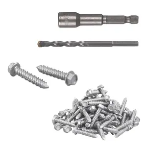 Concrete Screws 1/4" x 1-1/4" 100 count 410 Stainless Steel Hex Concrete Screw with Drill Bit and Hex Bit Socket for Masonry Block Brick