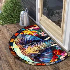 Christmas Decorations For Home,1Pc Colorful Elephant Print Semi-Circular Mat,  For Entrance Door, Bathroom, Living Room, Laundry Room, Home Decor And Accessories, Soft, Non-Slip, Easy To Clean And Maintain, Gifts For Friends, Birthday Gifts, Holiday