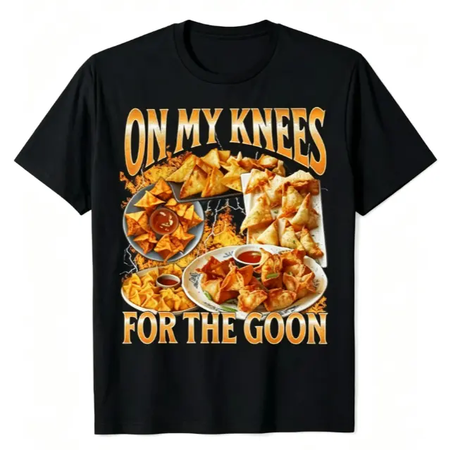 On My Knees For Crispy Wonton Retro Bootleg Food Lover Graphic Short Sleeve T-Shirt, Unisex Summer Labor Day Asian Cuisine Humor Casual Tops, 100% Pure Cotton Printed Craft Summervibes Tee, Soft Breathable Loose Fit daily outfits