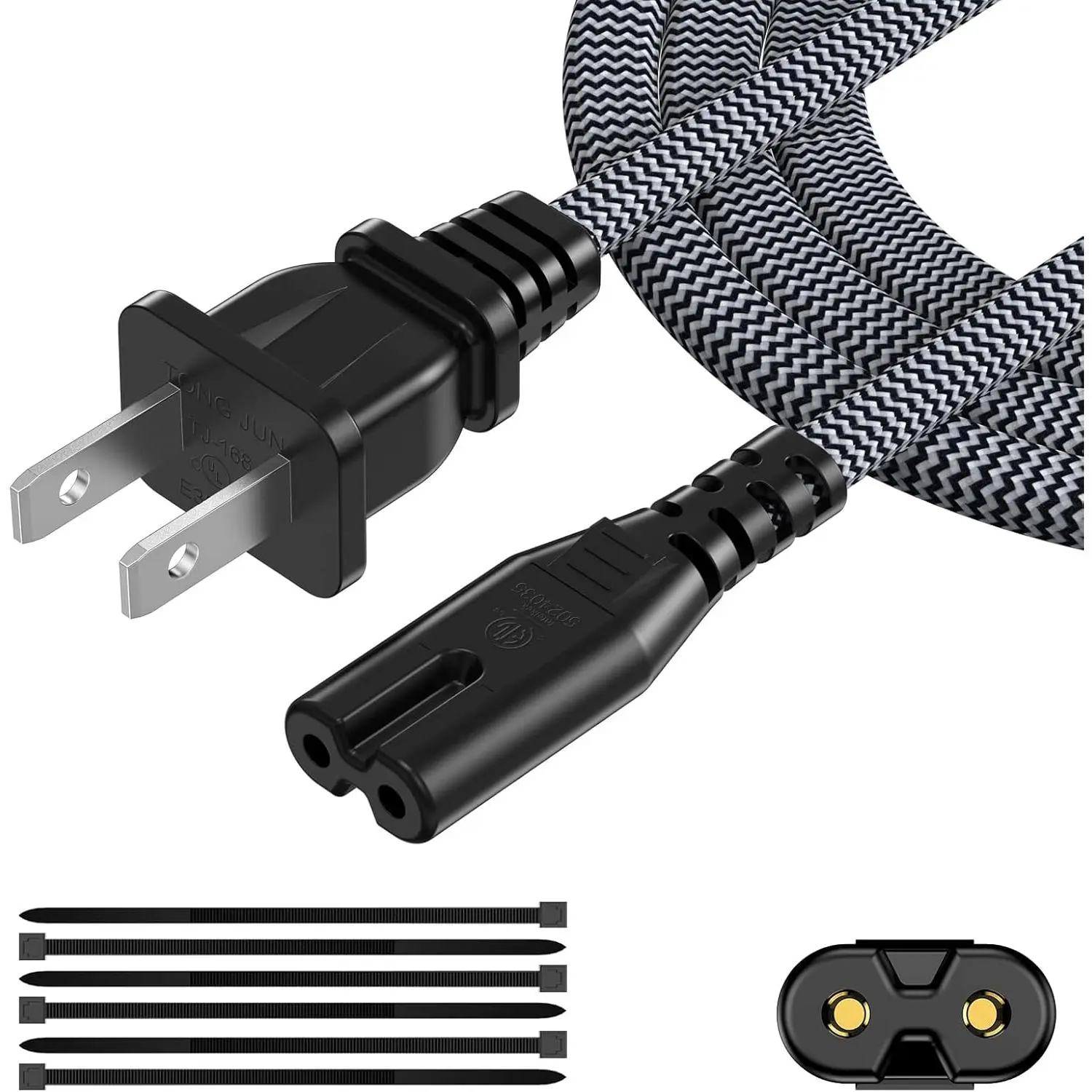 2 Prong C8 Nylon Braided AC Power Supply Cable Replacement (1 Pack, 3FT) - ETL Listed, UL Listed, Non Polarized for Game Console, XSX, XSS, PS3, PS4, PS5, Printer, Monitor, Sound Bar