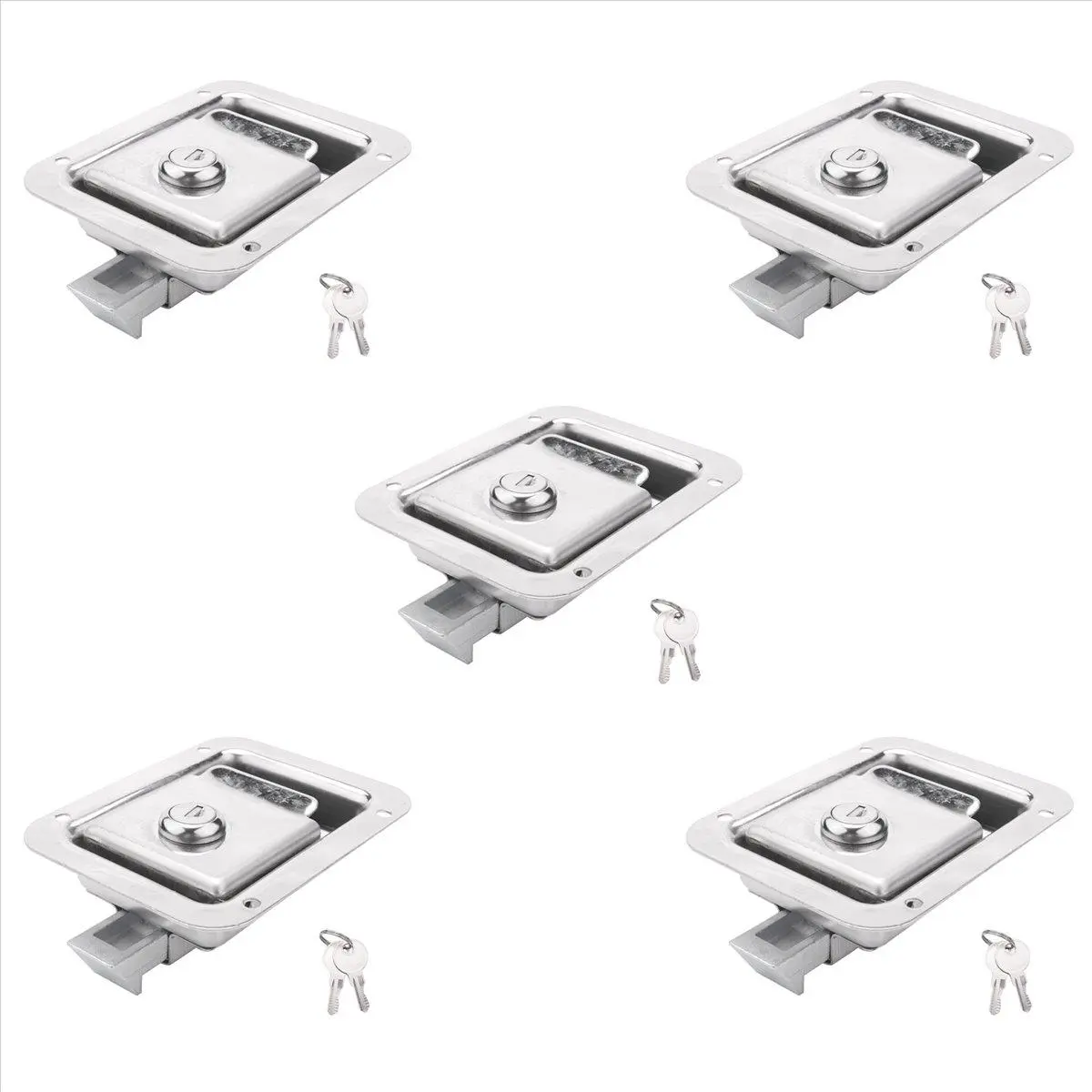 5X Stainless Steel Paddle Slam Latches with Functional Lock & Key, Heavy-Duty Flush-Mount Handle Latches for Travel Trailers