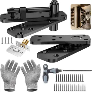 570LBS Load-Bearing Heavy Duty 360° Rotation Hidden Pivot Door Hinge Kit, Black Invisible Door Hinges Hardware for Secret Door Bookcase
