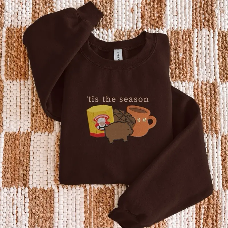 Hot Chocolate Abuelita Embroidered Christmas Crewneck Sweatshirt for Women 50/50 Blend Cotton Polyester Comfortable Roomy Fit Unisex Style