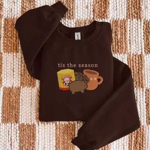 Hot Chocolate Abuelita Embroidered Christmas Crewneck Sweatshirt for Women 50/50 Blend Cotton Polyester Comfortable Roomy Fit Unisex Style