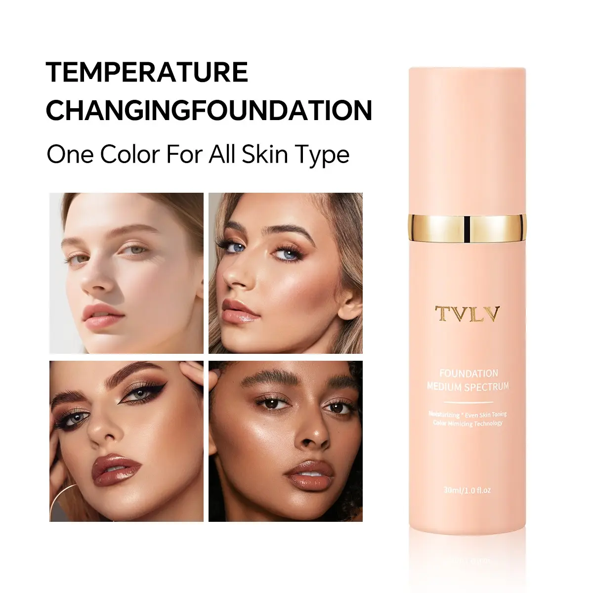 Color-Changing Liquid Foundation - Warm-Tone Adapting, Lightweight Coverage for Blemishes, Long-Lasting & Natural Finish