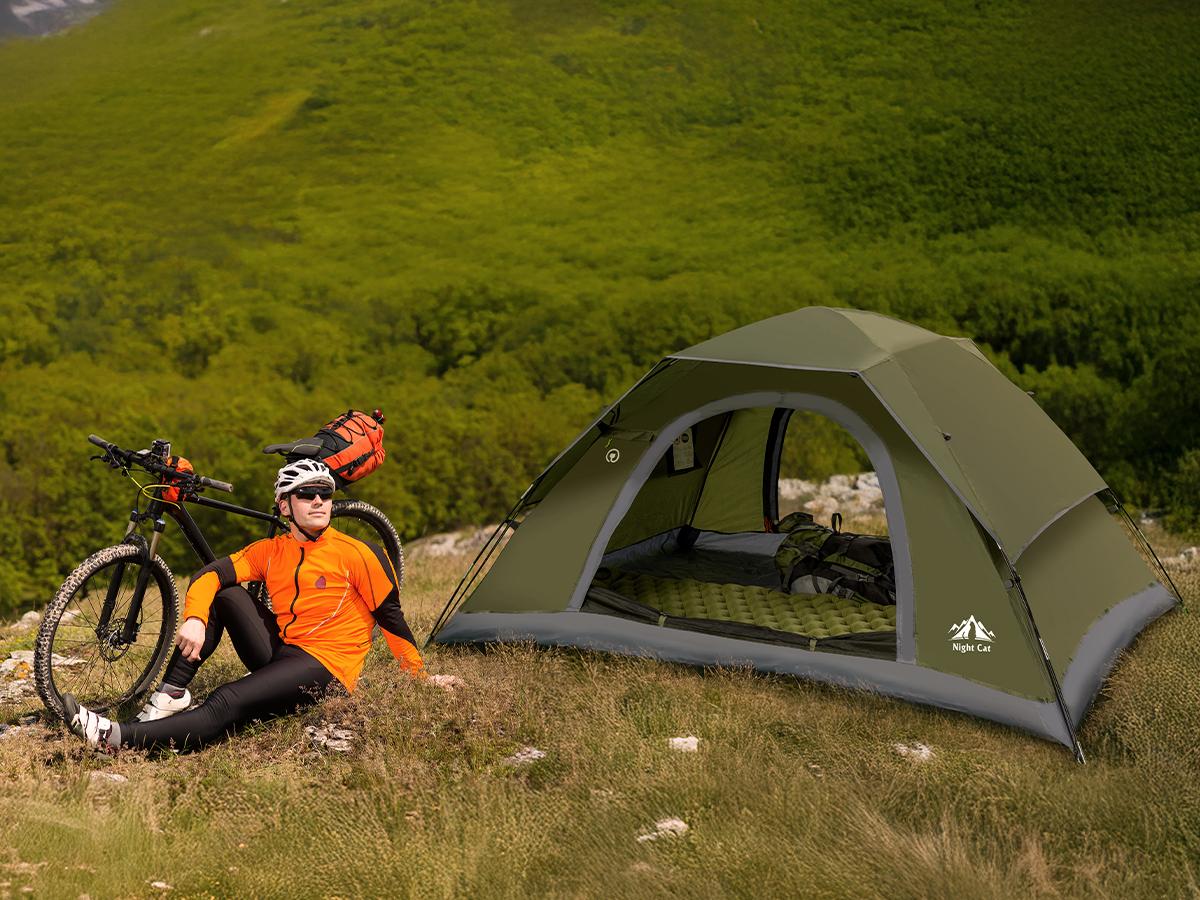 Night Cat Upgraded 1-4 Person Waterproof Windproof Folding Backpacking Tent with 2 Wide Mesh Doors, 1 Min Easy Clip Setup, 3000mm Heavy Rainproof, 20% More Headroom, Lightweight Compact for Camping, Hiking