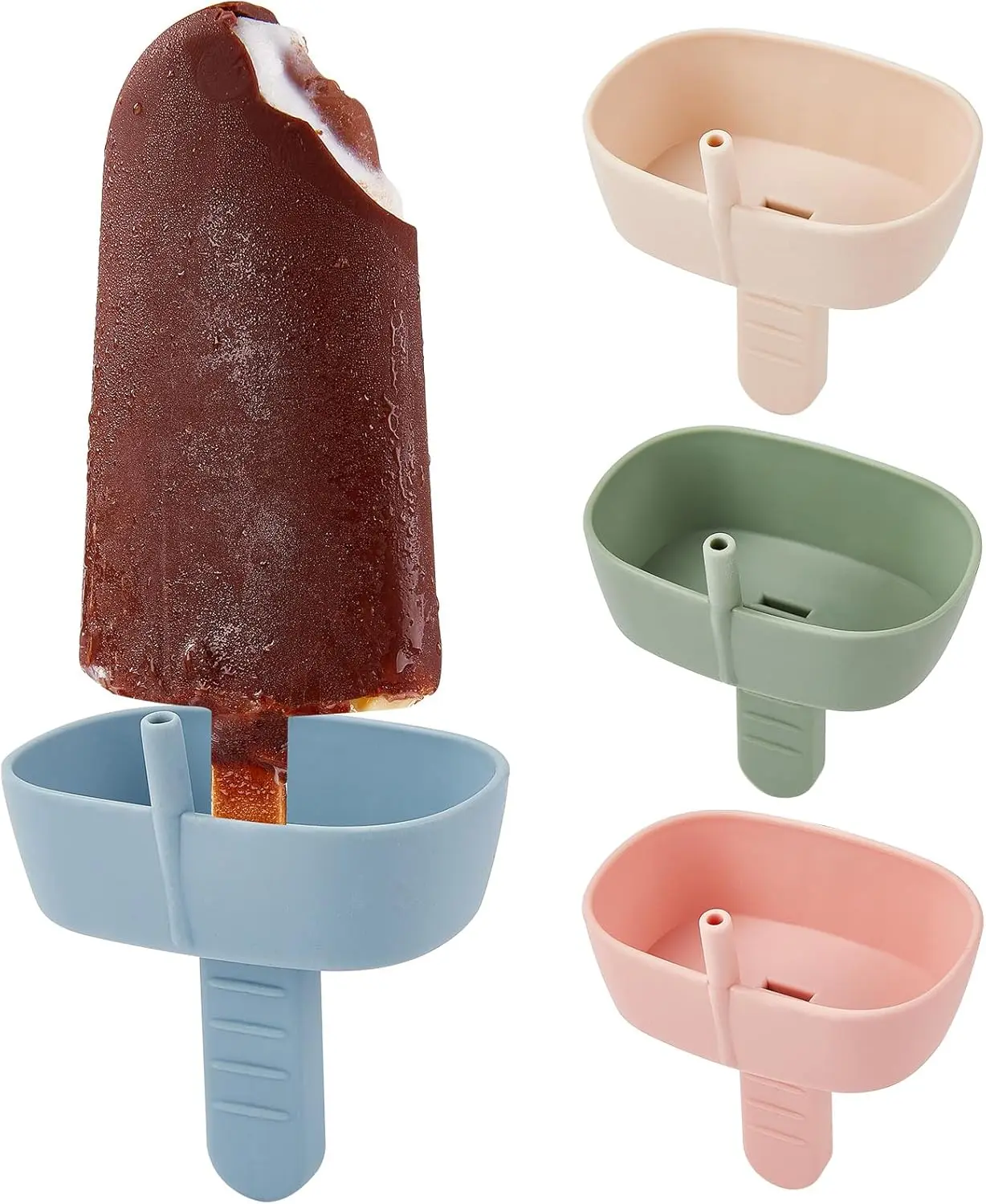 4Pack Drip-Free Silicone Popsicle Holders, AODISTUCE Popsicle Holder with Straw | with 2 Slots Fit Standard & Wide sized sticks Drip Free Popsicle Stick Holder Popsicle Drip Catcher