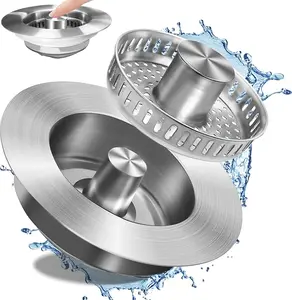 Kitchen Sink Drain Strainer 3 in 1 SUS304 Stainless Steel Pop Up Stopper Anti-Clogging Filter for US Standard 3.5" Drains Durable Leak-Proof Bathroom Organizing Accessories with Silicone Seal