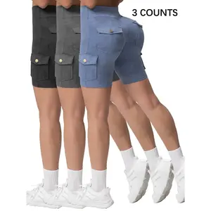 Women’s basic solid-color utility cargo shorts with pockets, casual denim-effect shorts for everyday wear, ladies’ summer bottoms