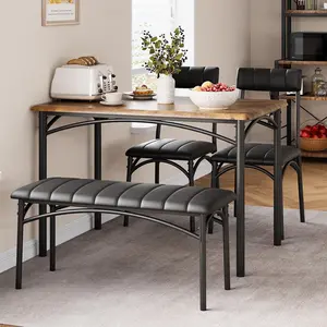 【GARVEE】Dining Table Set for 4 with Kitchen Table, Upholstered Chairs and Bench, MDF Board, Metal and Solid Steel Frame, Space-Saving Design, Waterproof Coating, Ideal for Small Spaces, Apartments, Studios, and Homes