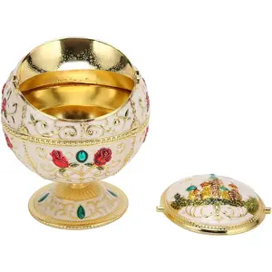 Lidded European Castle Pattern Round Ashtray, Windproof Ashtray for Home Office, Bar, Café, Hotel Restaurant Usage