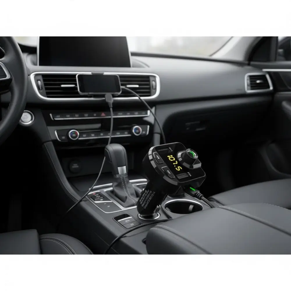 Wireless Car FM Transmitter with Dual USB Fast Charger, LED Display, AUX/TF/USB Music Playback, Hands-Free Call for Car Audio Upgrade