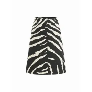 Cider Cotton Zebra Striped Mid Rise A-line Midi Skirt