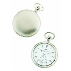 Charles-Hubert- Paris Stainless Steel Mechanical Open Face Pocket Watch #