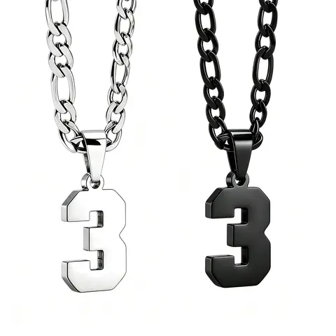 Men's Personalized Number-Shaped Minimalist Chain Necklace - 0-99 Silver Stainless Steel, Durable Artificial Gemstone Jewelry, Memorial Daily Wear Accessory, Minimalist Chain Necklaces