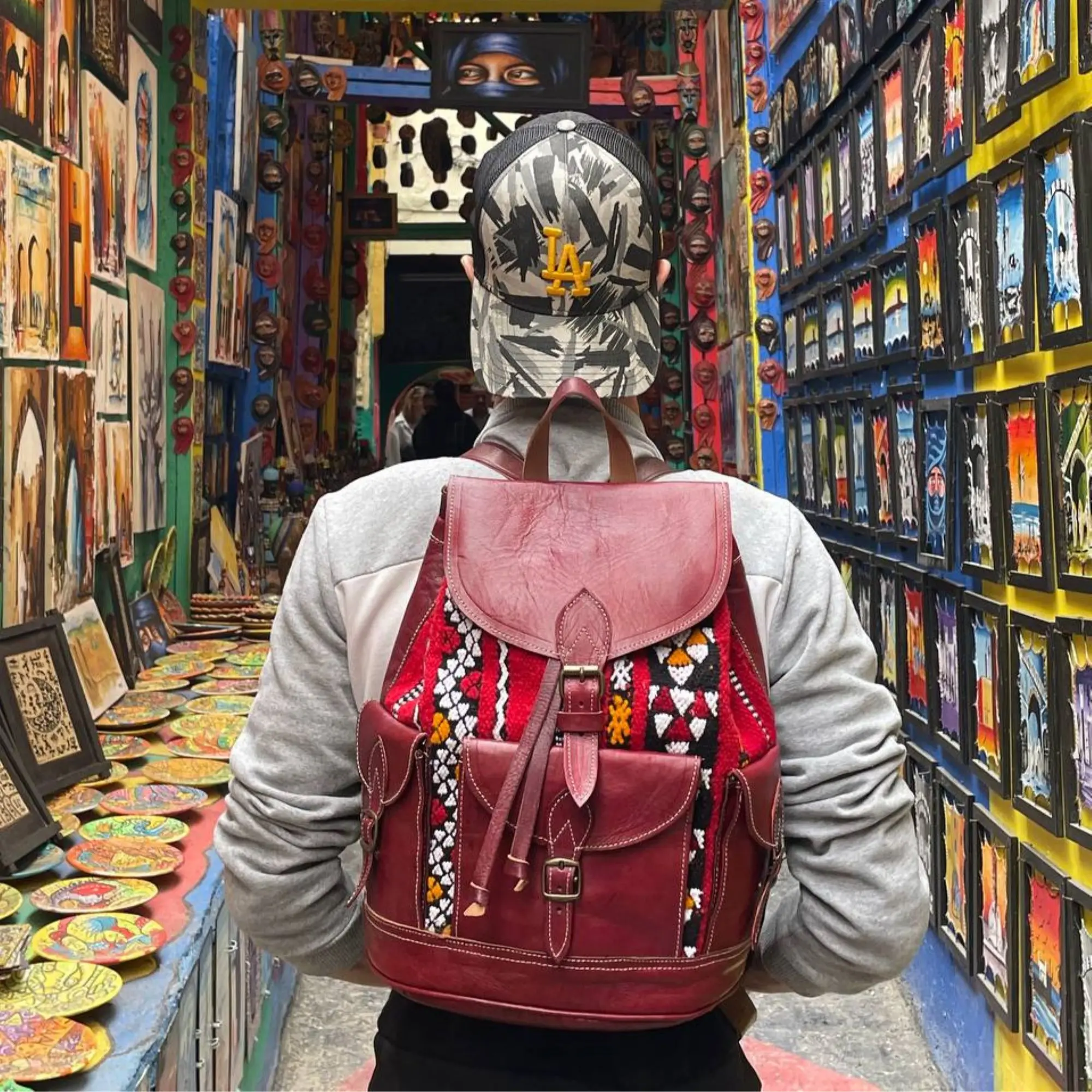 Handcrafted Moroccan Goat Leather Bag, handmade Backpack