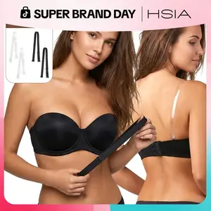 HSIA Classic Comfort Lightly Padded Plus Size Strapless Bra Multiway Convertible Underwire Bra Non Slip Silicone Stay Up Bra for Large Bust Full Figure Seamless T Shirt Lingerie with Free Clear Straps 6 Way Convertible Bra