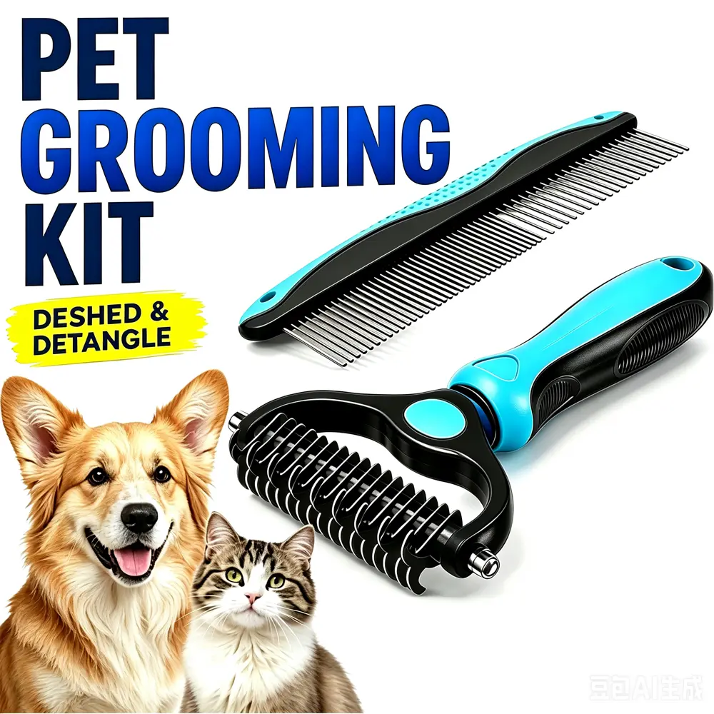 【New】reduces loose hair Double-Sided Pet Grooming Rake - 2-in-1 Professional Pet Grooming Kit Deshedding Dematting Tool for Dogs Cats Extra-Wide Grooming Brush & Deshedder Comb for Long & Short Haired Pets