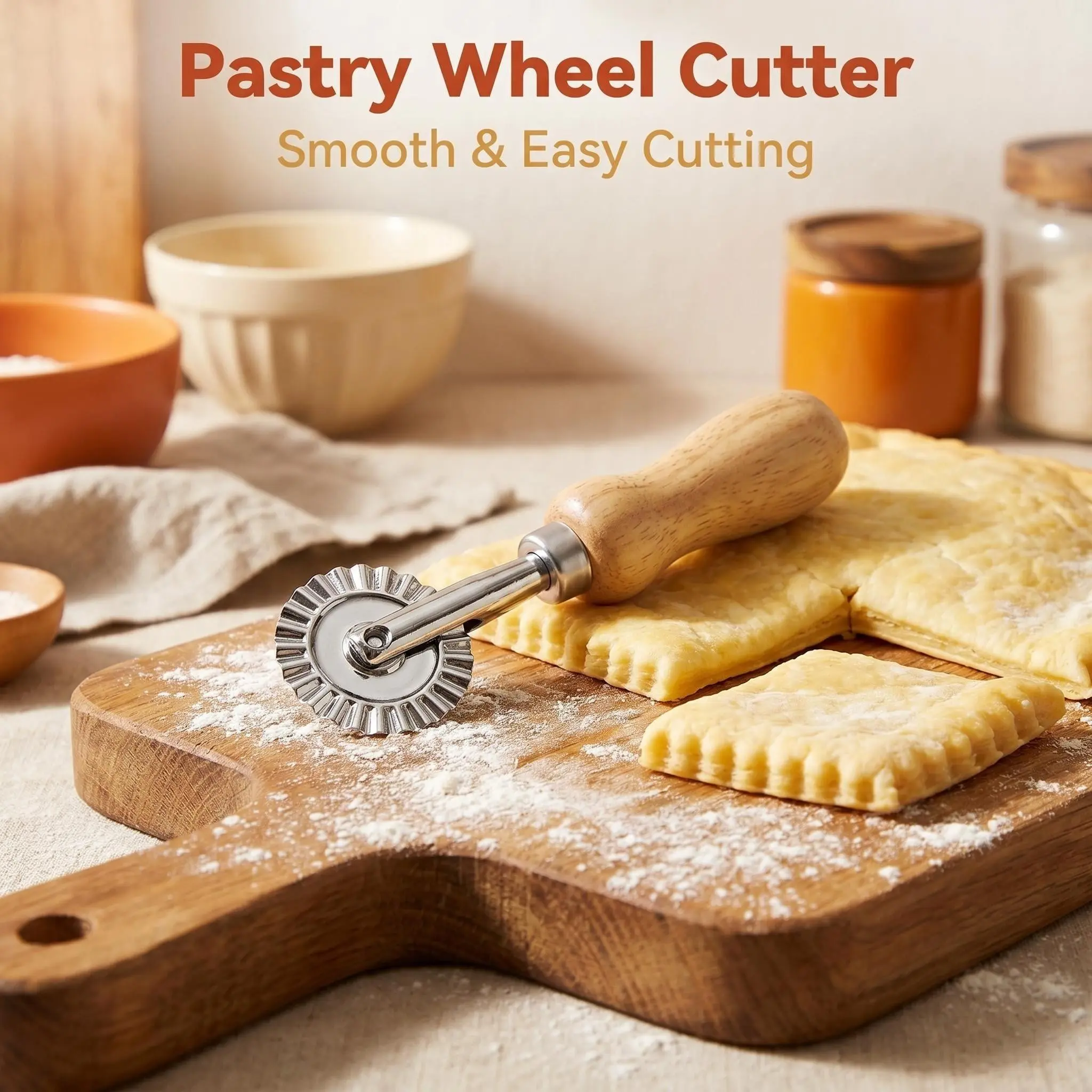 Stainless Steel Pastry Cutter Pasta Wheel Ravioli Dough Crimper with Wooden Handle Professional Kitchen Gadgets for Baking Pizza Pie Crust Making Cookies Pasta Tools DIY TikTok Kitchen Finds Must Have Baking Hacks